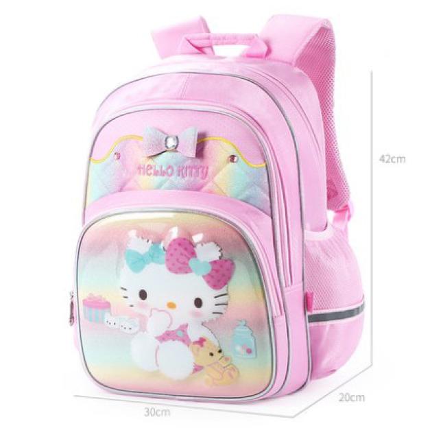 新款韓版凱蒂貓小學生1~3年級減壓護脊書包 (菱格彩虹)粉色