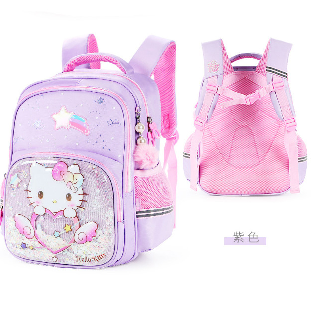 新款韓版凱蒂貓小學生1~3年級減壓護脊書包 (立體閃亮愛心)紫色