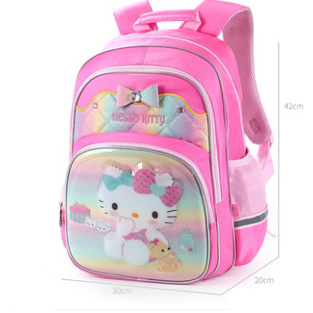 新款韓版凱蒂貓小學生1~3年級減壓護脊書包 (菱格彩虹)桃紅色