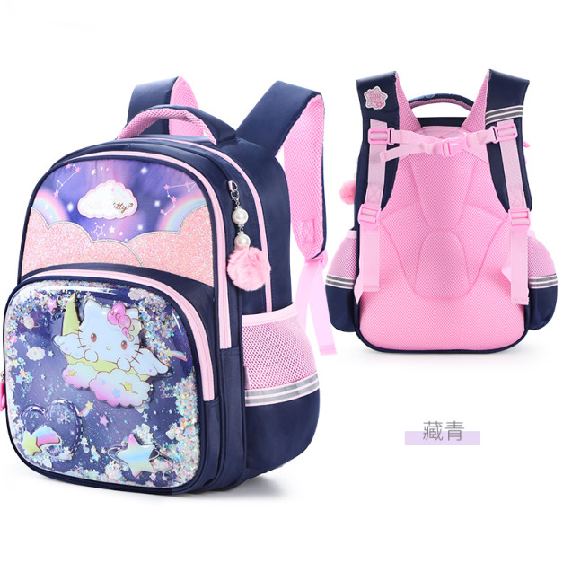 新款韓版凱蒂貓小學生1~3年級減壓護脊書包 (立體閃亮天使)深藍色