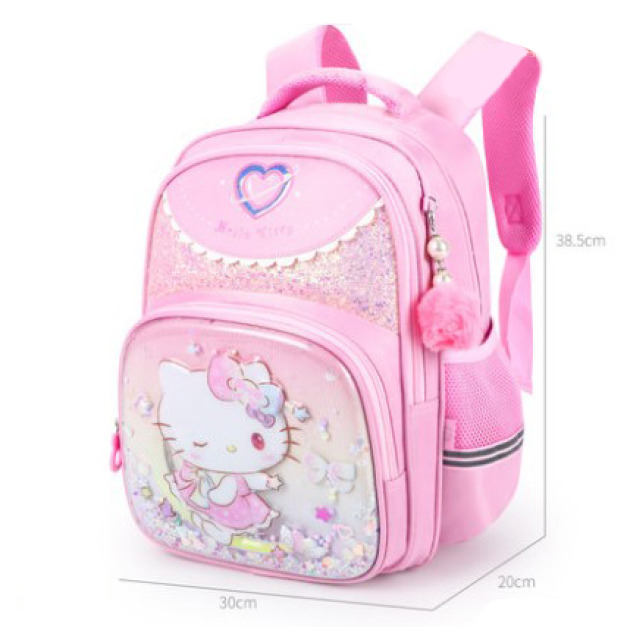新款韓版凱蒂貓小學生1~3年級減壓護脊書包 (立體閃亮花邊)粉色