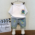 2021夏裝韓版男童彩色皇冠印花上衣+牛仔短褲二件套(白色)_2