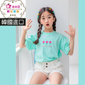 【韓國正品】夏裝純棉中大童薄荷綠可愛花朵上衣