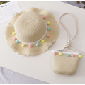 小清新彩色毛球草編遮陽帽+小包包二件套組(4色)_6