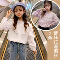 2021秋裝韓版中大童蕾絲花邊棉質長袖襯衫/上衣(2色)