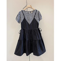 2022夏裝韓版中大童假二件格子拼接連衣裙(黑色)_7