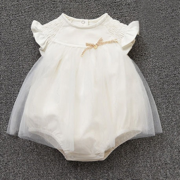 夏裝韓版嬰兒滿月週歲小飛袖包屁網紗公主裙/小禮服(2色)