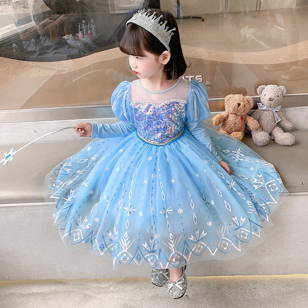 2022韓版冰雪奇緣艾莎亮片雪花公主裙/萬聖節服裝(長袖款)