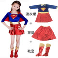 萬聖節cosplay女童超人連衣裙+披風+靴套三件套