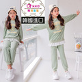 【韓國正品】秋款中大童純棉拼接上衣+休閒長褲二件套