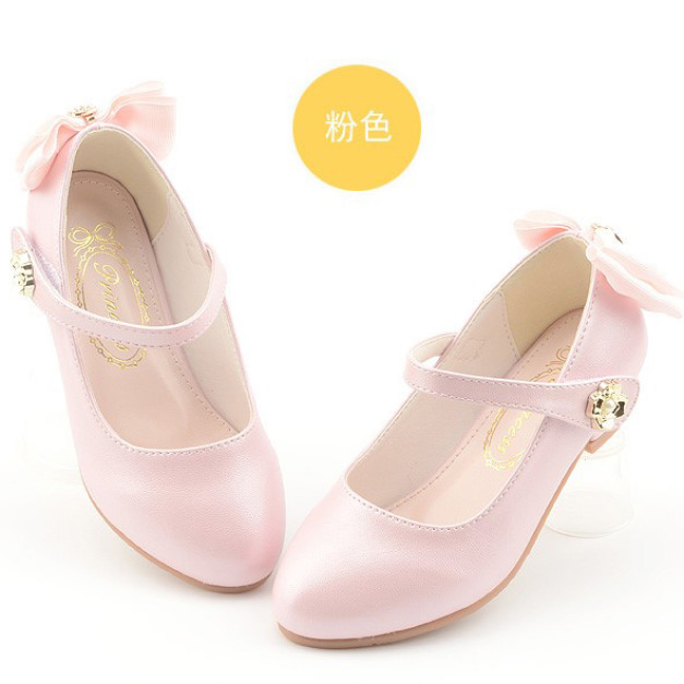 韓版兒童氣質款蝴蝶結素面高跟鞋/皮鞋(粉色)
