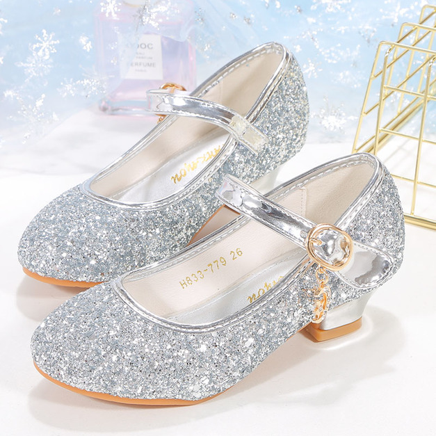 韓版兒童冰雪奇緣閃亮高跟鞋/公主鞋(銀色)現貨