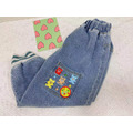 2021秋裝日系可愛小熊刺繡拼接牛仔褲/寬版褲_1