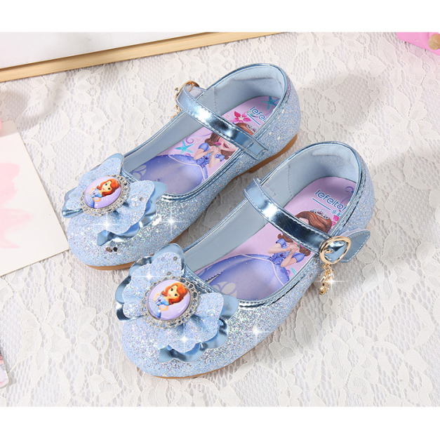韓版閃亮蝴蝶結蘇菲亞公主鞋/娃娃鞋 (淺藍色)
