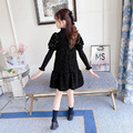 2021冬款韓版中大童加厚小香風蝴蝶結短袖黑色公主裙_4