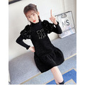 2021冬款韓版中大童加厚小香風蝴蝶結短袖黑色公主裙_7