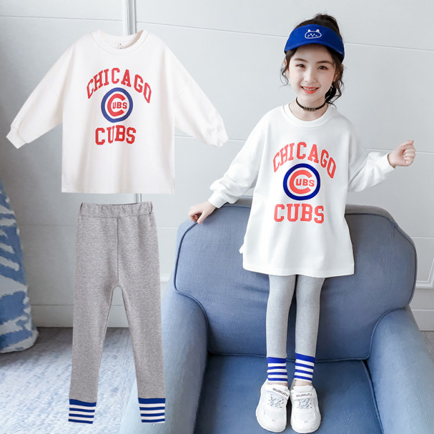 2021秋款韓版中大童運動休閒寬版上衣+內搭褲二件套