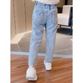 2021秋裝韓版中大童小熊刺繡牛仔褲/老爹褲_5