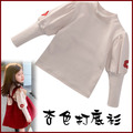 2021冬裝韓版中大童蓬蓬袖舒棉絨打底衫/杏色上衣