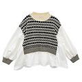 2021秋冬裝韓版中大童拼接毛衣不規則上衣/寬版衣_6