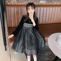 2021秋冬裝韓版中大童甜美星星網紗絲絨連衣裙/公主裙_1
