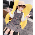 2021冬裝韓版中大童紅灰格毛呢背心裙/連衣裙_3