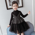 2021冬裝韓版中大童針織V型假二件公主裙/連衣裙(黑色)現貨_2