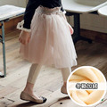 2021冬款韓版加絨公主網紗假二件裙褲(杏色)