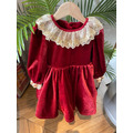 2021冬款韓版加絨中大童蕾絲領金絲絨紅色公主裙(送髮飾)_2