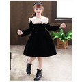 2021冬款韓版加絨中大童學院風金絲絨公主裙(黑色)_1