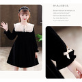 2021冬款韓版加絨中大童學院風金絲絨公主裙(黑色)_2