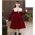 2021冬款韓版加絨中大童學院風金絲絨公主裙(紅色)_4