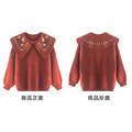 2021冬款韓版中大童森系刺繡娃娃領針織毛衣/上衣(紅色)_3