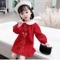 2021冬款新年刺繡娃娃領水貂絨紅色公主裙(現貨)_3