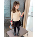 2021冬款韓版中大童彩色袖口針織上衣(黑色)_2