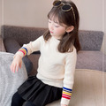2021冬款韓版中大童彩色袖口針織上衣(黑色)_1