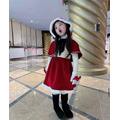 2021冬款歐美風聖誕新年紅色公主裙+連帽披風二件套_2