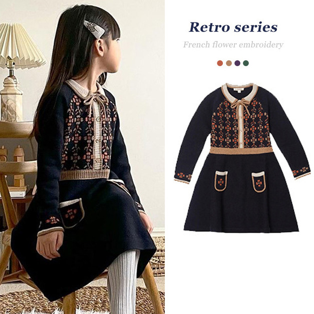 2021冬款韓版北歐復古田園風針織連衣裙(現貨)