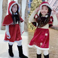 2021冬款歐美風聖誕新年紅色公主裙+連帽披風二件套