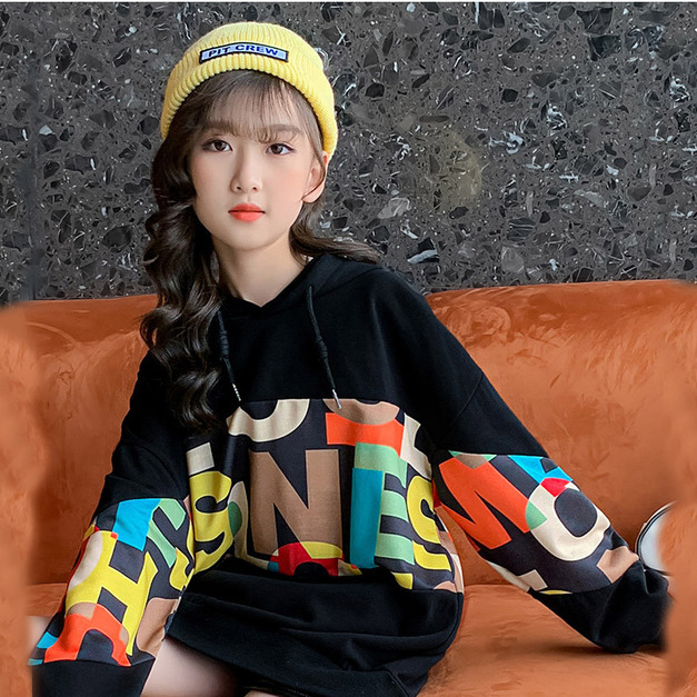 2021秋冬款韓版中大童彩色英文字母上衣/長版衣