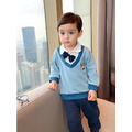 2022春款韓版男童小熊領結假二件上衣+長褲二件套(2色)_2