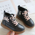 韓版兒童花朵薄絨短筒休閑板鞋/短靴/休閒鞋/皮靴(黑色)_1