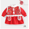 2021冬款加絨女寶寶新年中國風花朵刺繡背心+連衣裙二件套(現貨)_4