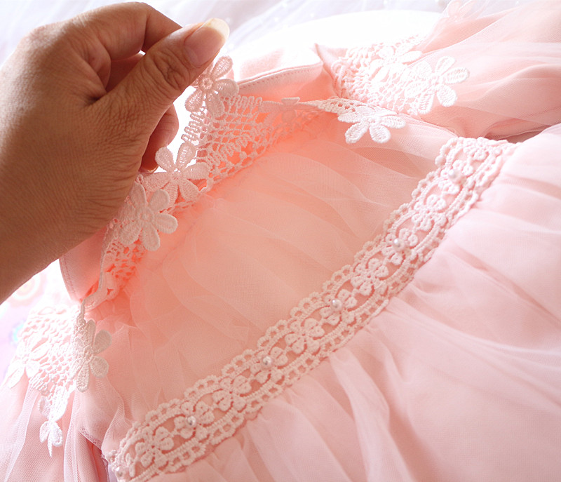 冬裝韓版女寶寶週歲生日粉色娃娃領公主裙/長袖連衣裙_8