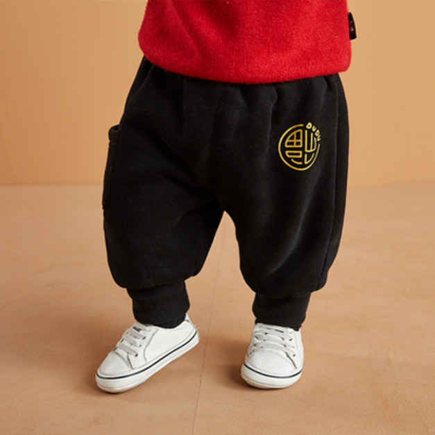 2021冬款新年中國風男童福字加絨長褲/哈倫褲