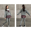 2021冬款中大童日系JK學院風蝴蝶結上衣+格子裙褲二件套_5