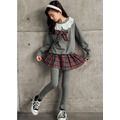 2021冬款中大童日系JK學院風蝴蝶結上衣+格子裙褲二件套_8