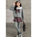 2021冬款中大童日系JK學院風蝴蝶結上衣+格子裙褲二件套_2