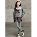 2021冬款中大童日系JK學院風蝴蝶結上衣+格子裙褲二件套_4