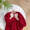 2021冬款新年宮廷風燈芯絨蝴蝶結紅色公主裙_10